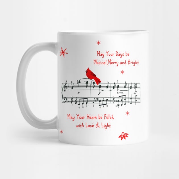 Music and Red Bird Christmas T-Shirt by DISmithArt